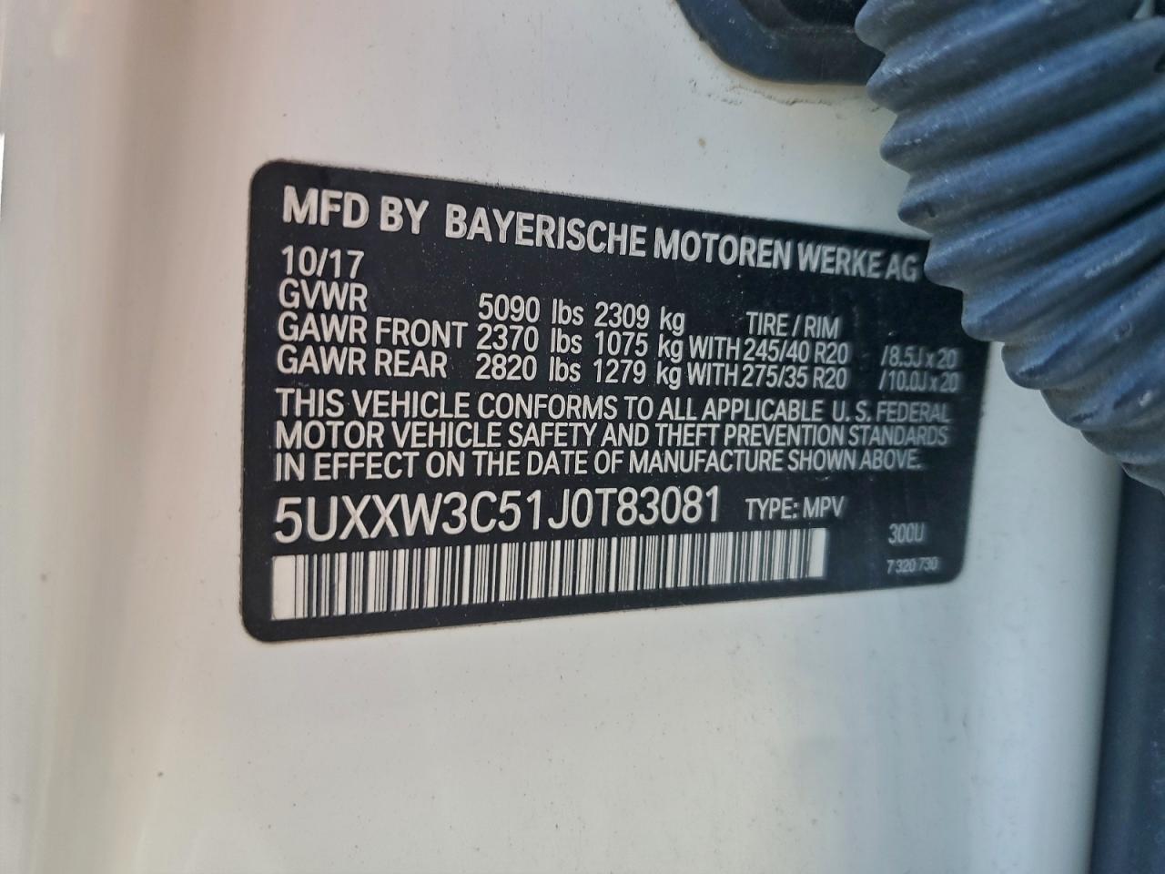 VIN 5UXXW3C51J0T83081 2018 BMW X4 XDRIVE2