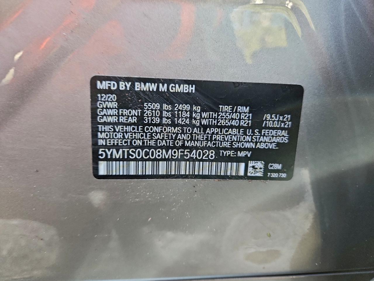 VIN 5YMTS0C08M9F54028 2021 BMW X3 M COMPE