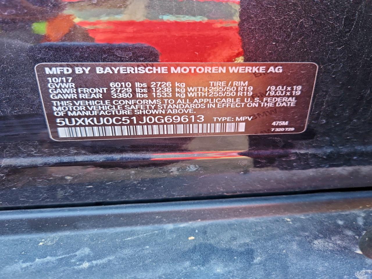 VIN 5UXKU0C51J0G69613 2018 BMW X6 SDRIVE3