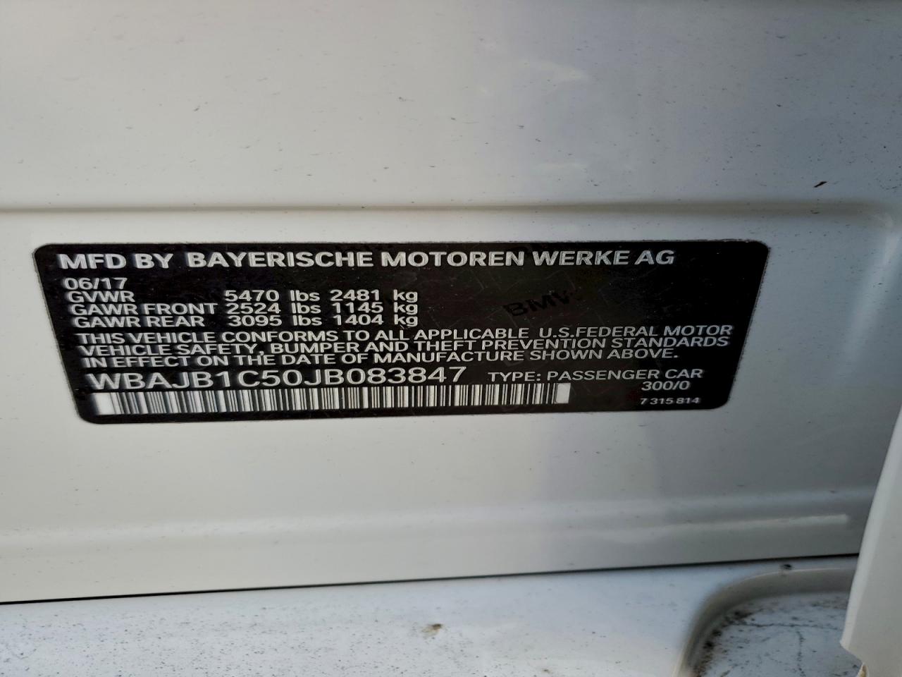 VIN WBAJB1C50JB083847 2018 BMW MOTORRAD 530XE