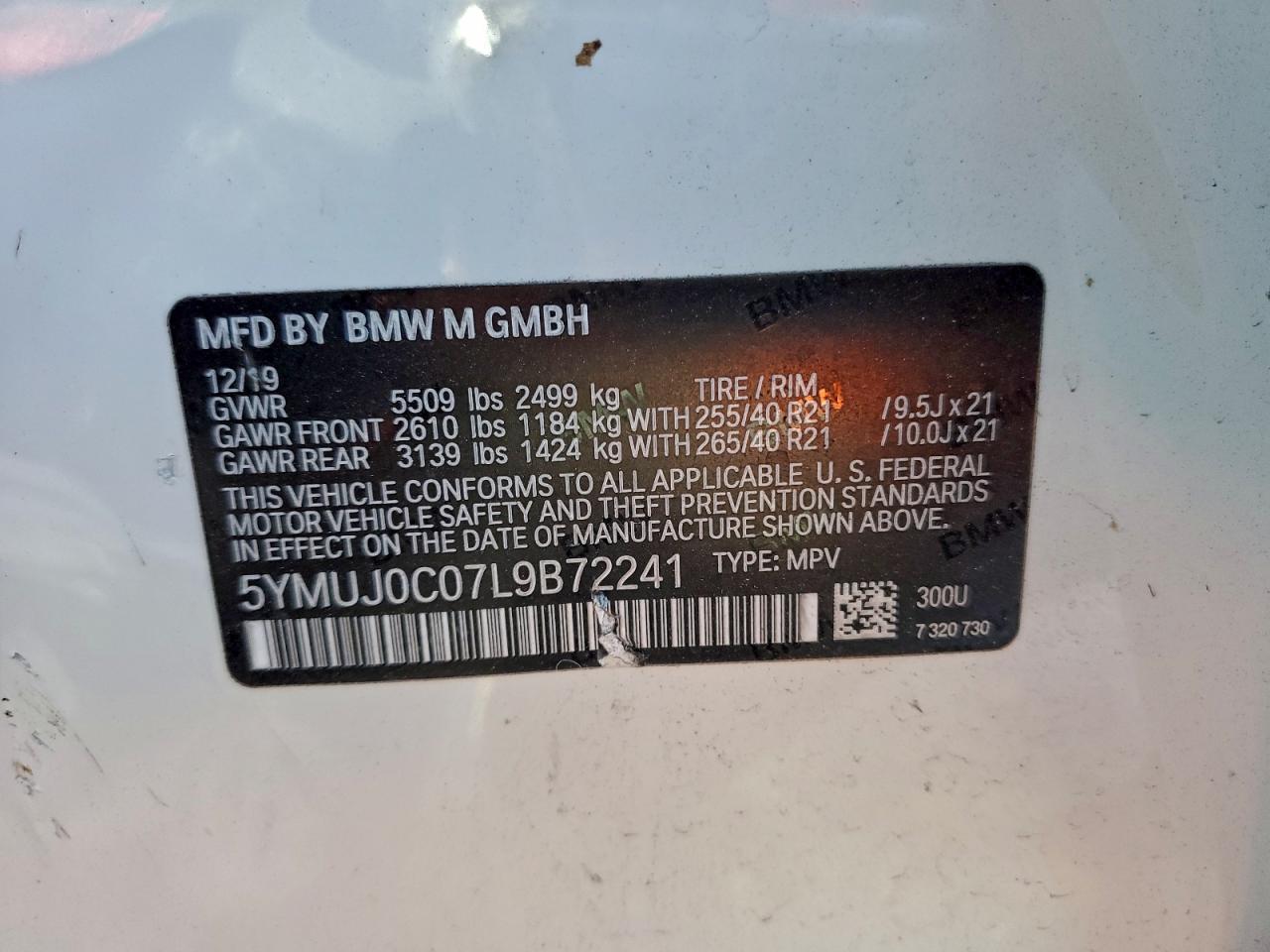 VIN 5YMUJ0C07L9B72241 2020 BMW X4 M COMPE
