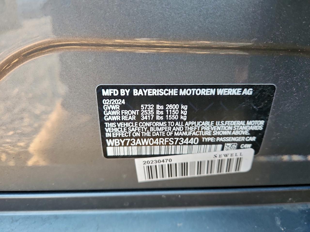 VIN WBY73AW04RFS73440 2024 BMW I4 EDRIVE