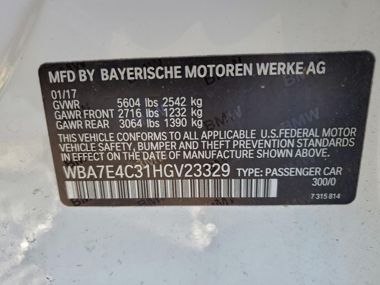 VIN WBA7E4C31HGV23329 2017 BMW 740 XI