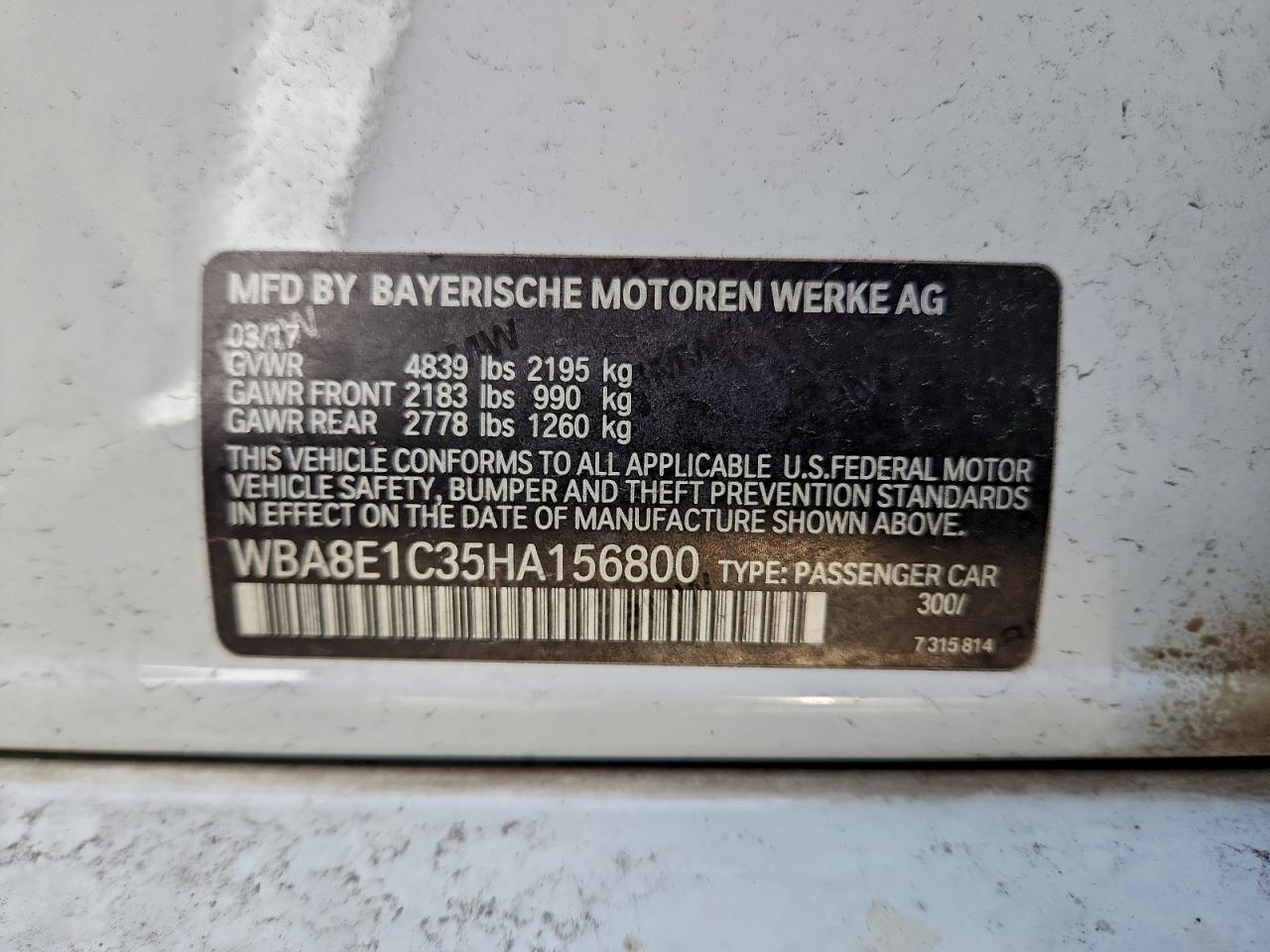 VIN WBA8E1C35HA156800 2017 BMW MOTORRAD 330E