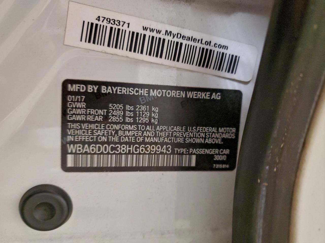 VIN WBA6D0C38HG639943 2017 BMW 640 I GRAN