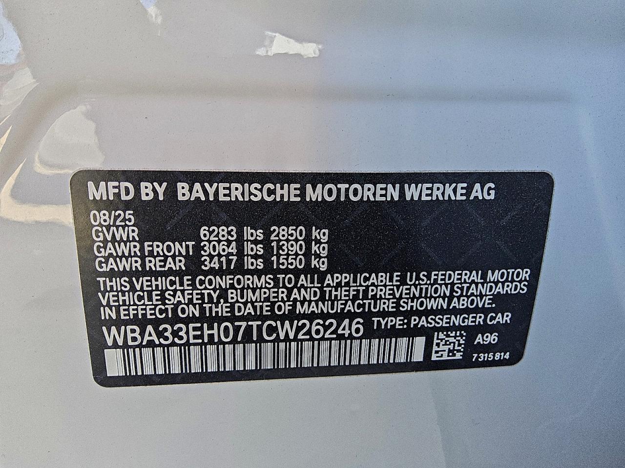 VIN WBA33EH07TCW26246 2026 BMW 740 XI